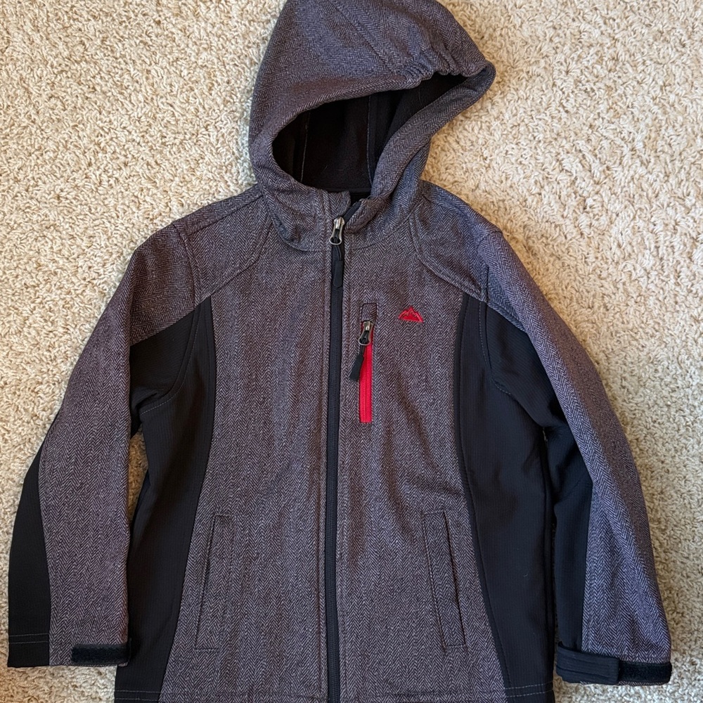 Snozu Boys Winter Gray and Black Hooded Jacket with Red Accent